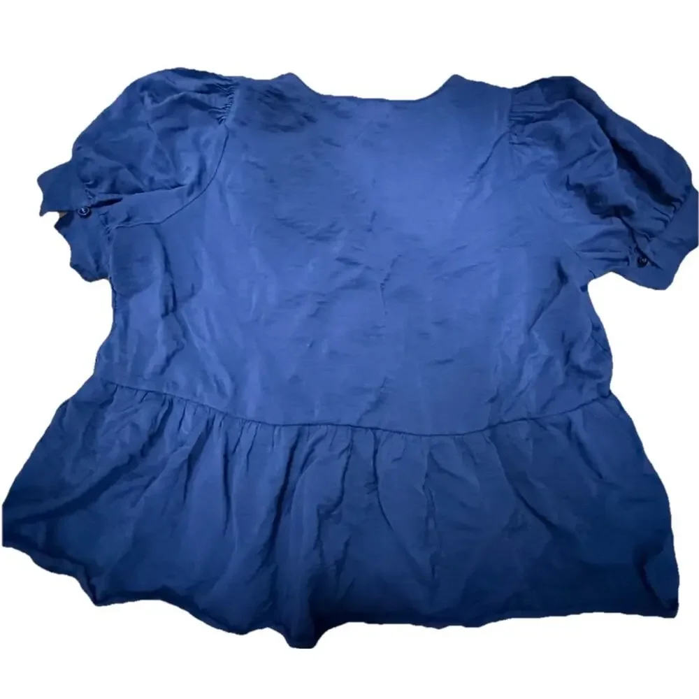 MADEWELL Woman’s Navy Blue Drapeweave Puff Sleeve Blouse Button Down Size XXL